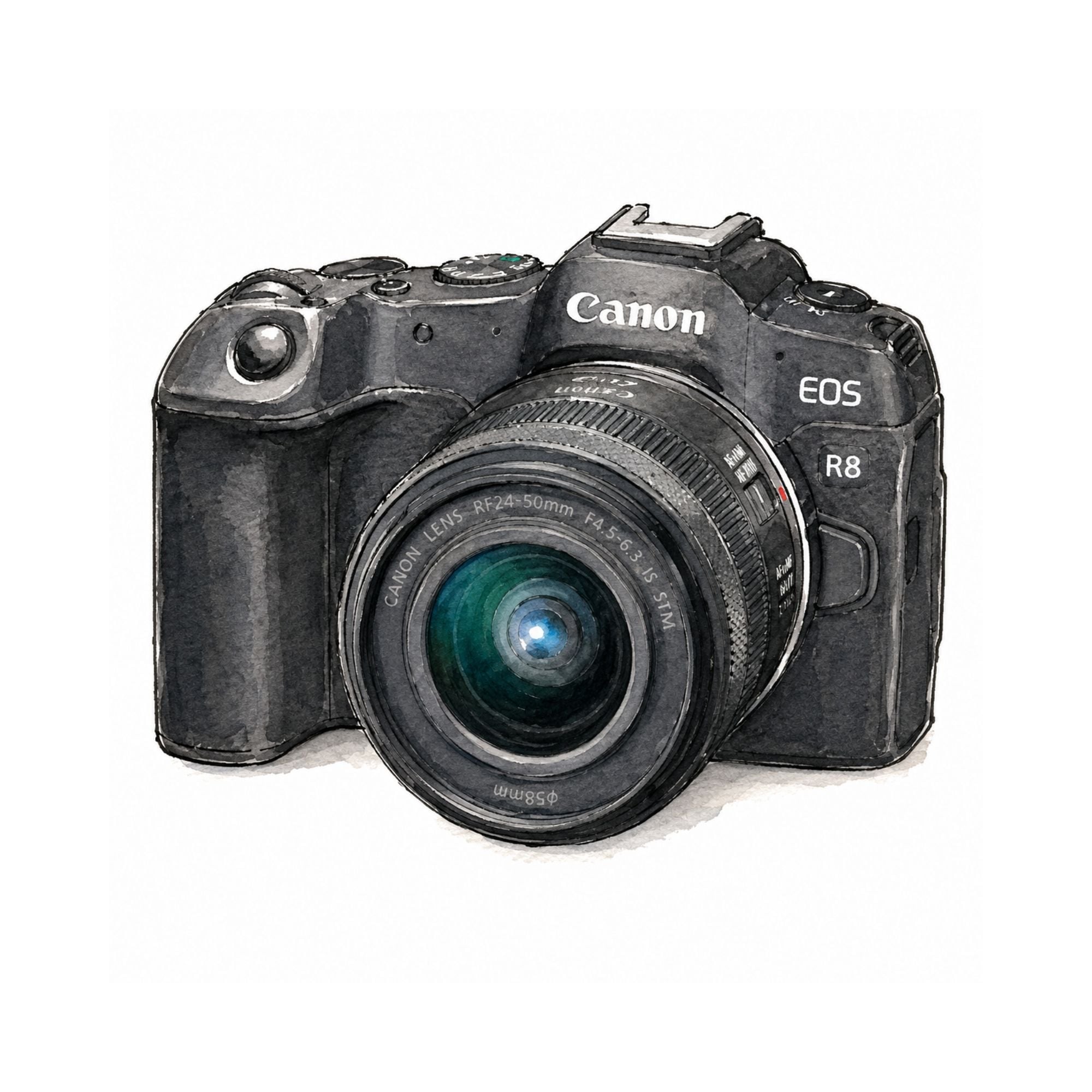 Canon EOS R8 digital camera with lens attached.